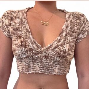 Brown and Cream Knit top